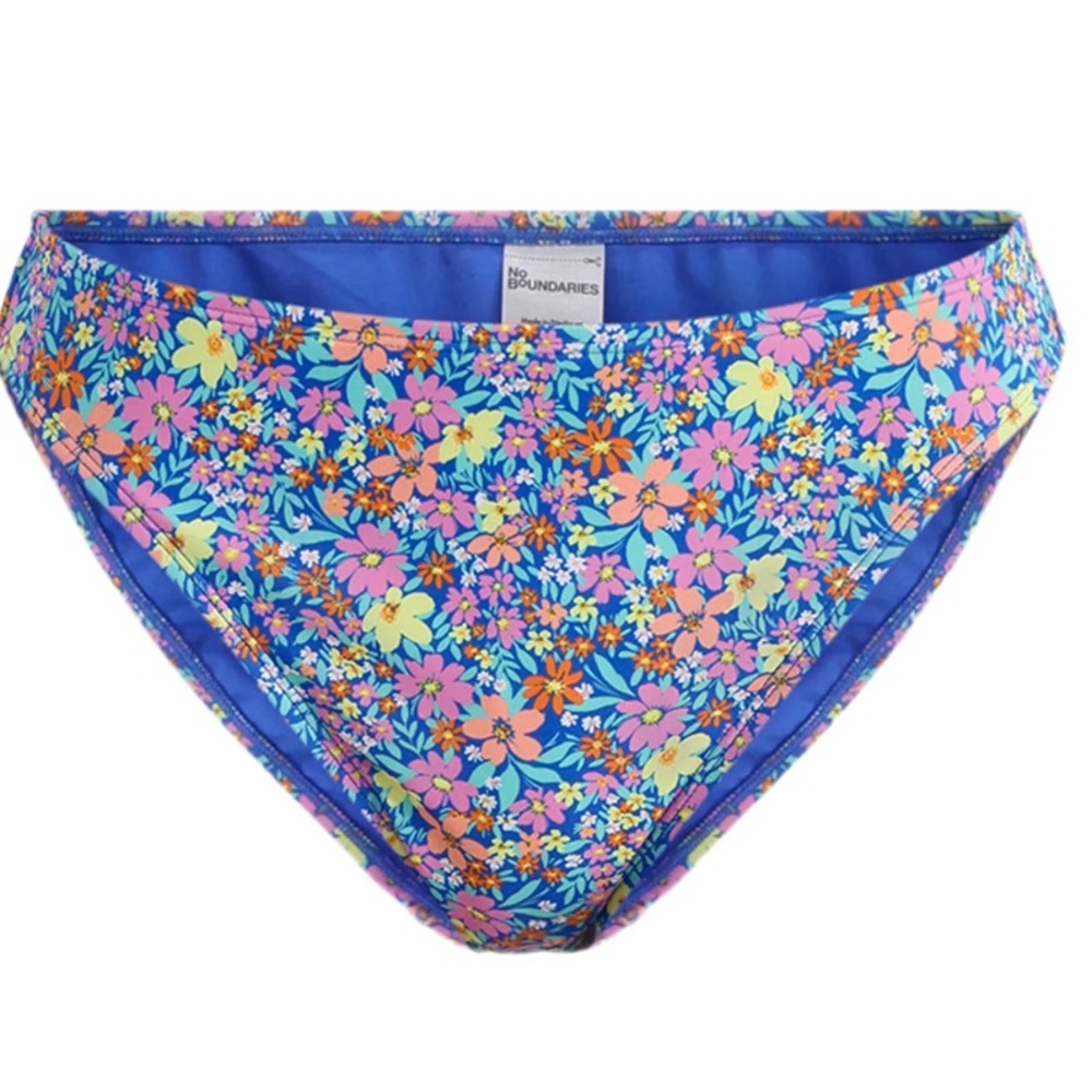 No Boundaries Women's Floral Mid Waist High Leg Bikini Bottoms